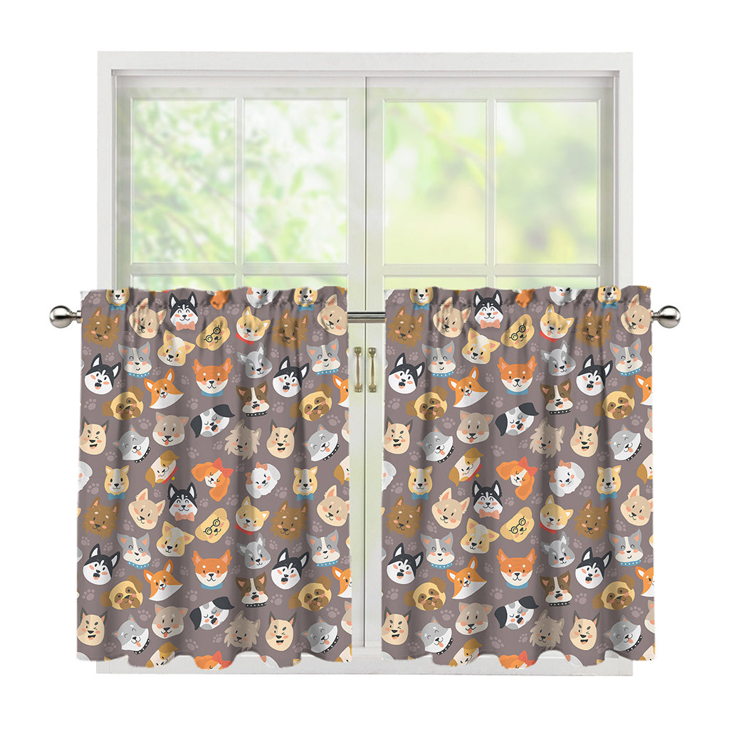 Cute Dog Emoji Pattern Print Tier Curtains