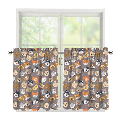 Cute Dog Emoji Pattern Print Tier Curtains