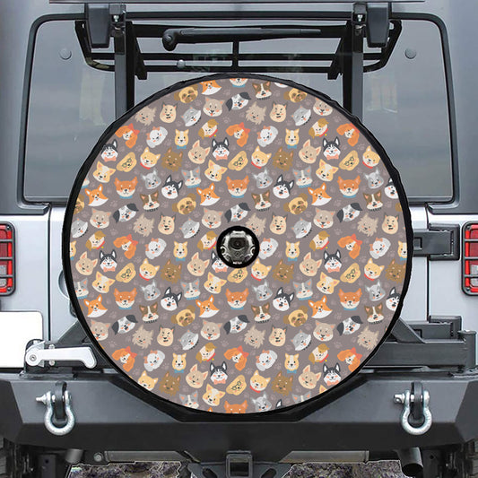 Cute Dog Emoji Pattern Print Tire Cover With Camera Hole