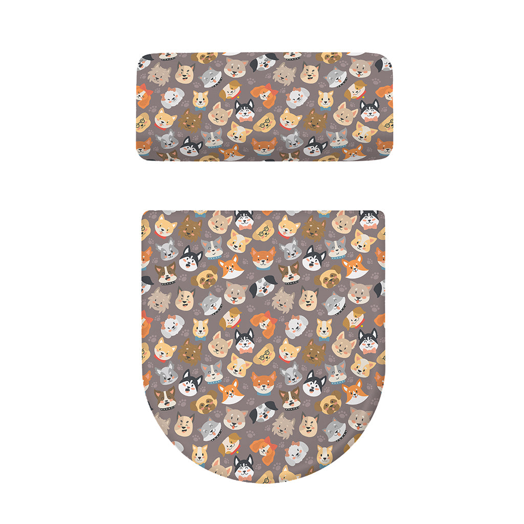 Cute Dog Emoji Pattern Print Toilet Lid And Tank Cover Set