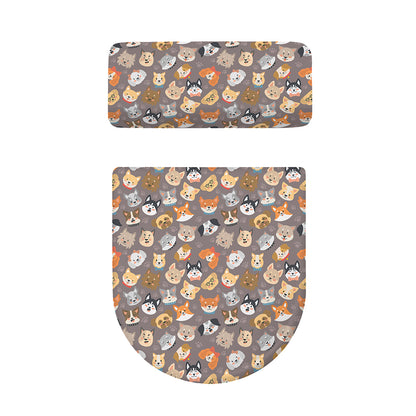 Cute Dog Emoji Pattern Print Toilet Lid And Tank Cover Set