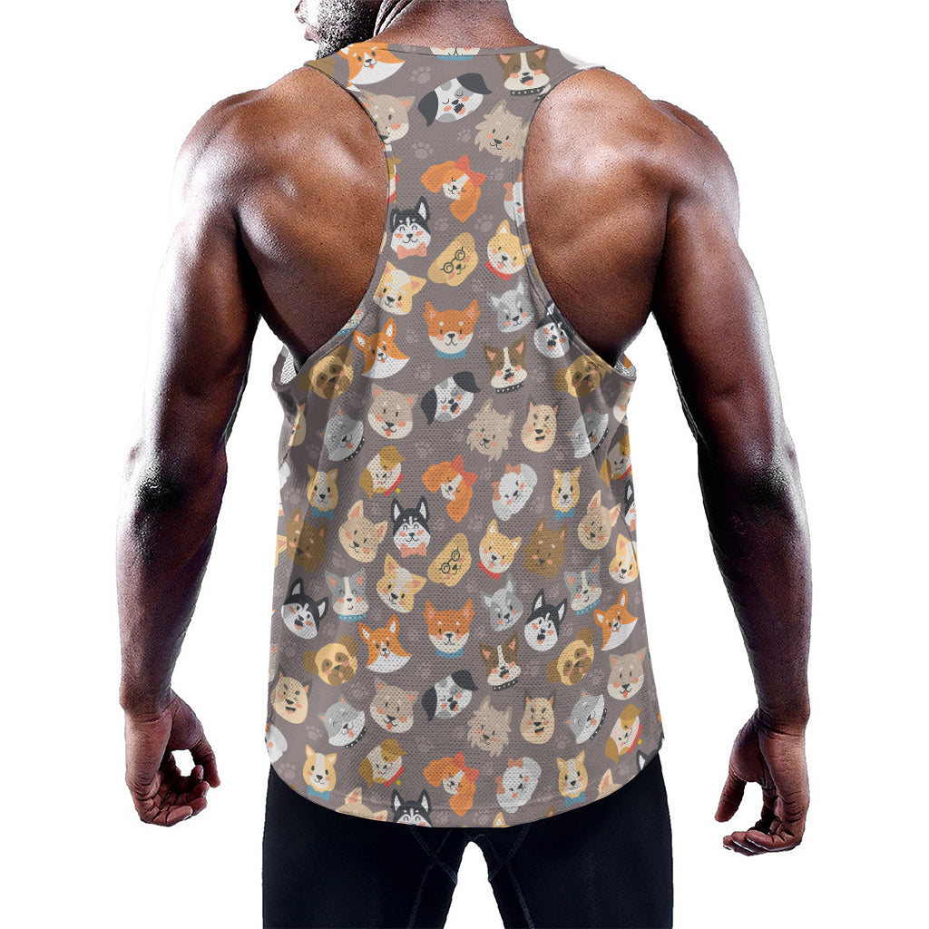 Cute Dog Emoji Pattern Print Training Tank Top