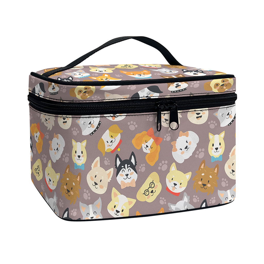Cute Dog Emoji Pattern Print Travel Makeup Bag