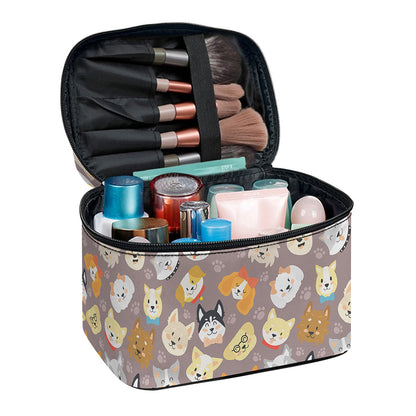 Cute Dog Emoji Pattern Print Travel Makeup Bag