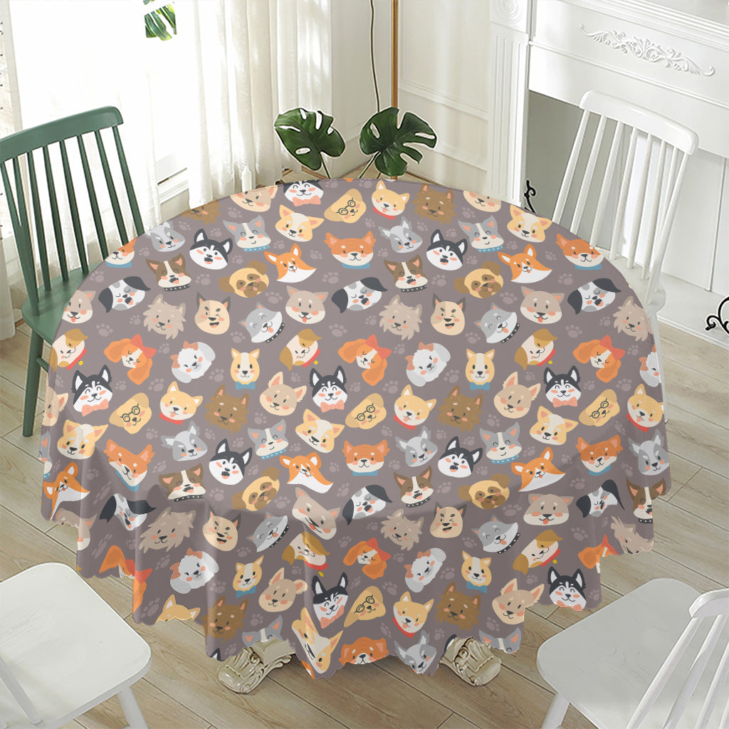 Cute Dog Emoji Pattern Print Waterproof Round Tablecloth