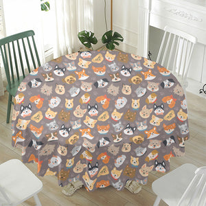 Cute Dog Emoji Pattern Print Waterproof Round Tablecloth