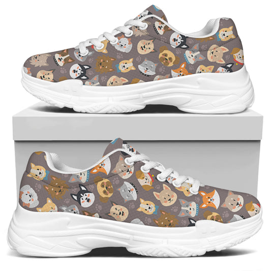 Cute Dog Emoji Pattern Print White Chunky Shoes