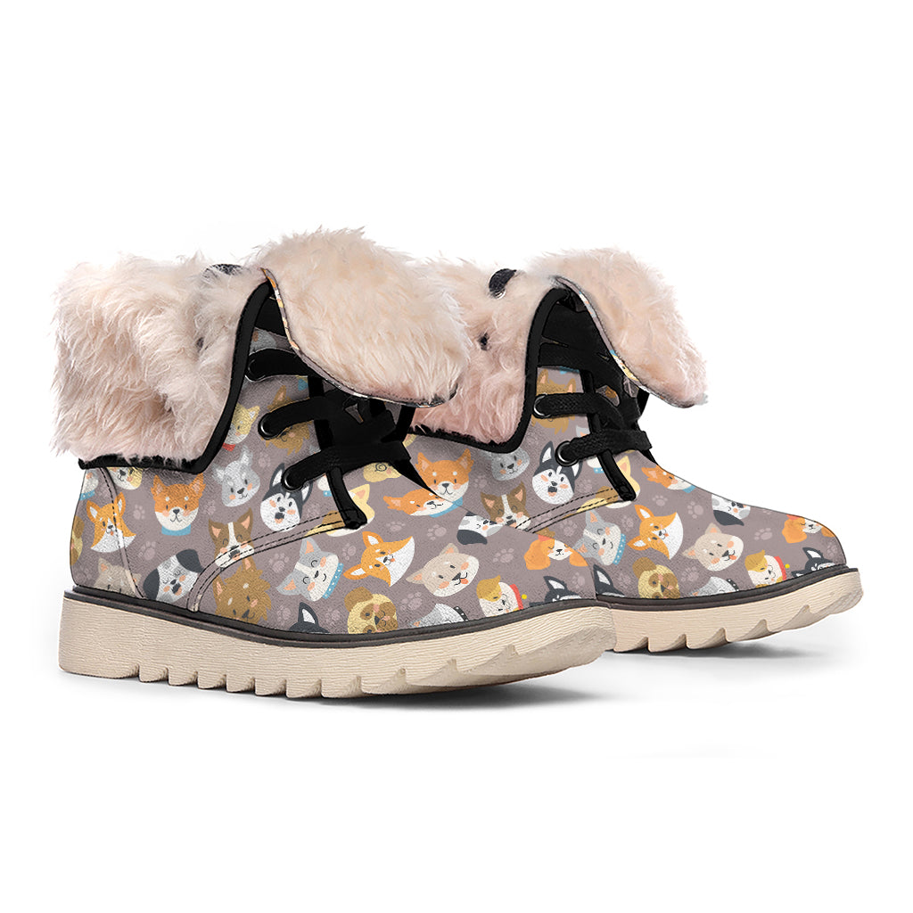 Cute Dog Emoji Pattern Print Winter Boots