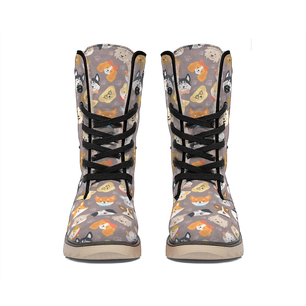 Cute Dog Emoji Pattern Print Winter Boots