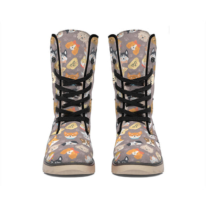 Cute Dog Emoji Pattern Print Winter Boots