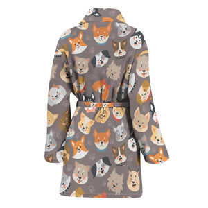 Cute Dog Emoji Pattern Print Women's Bathrobe