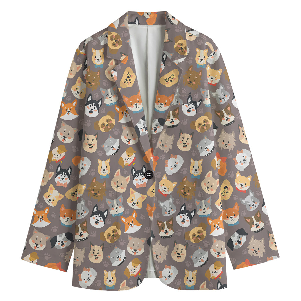 Cute Dog Emoji Pattern Print Women's Blazer