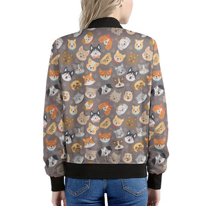 Cute Dog Emoji Pattern Print Women's Bomber Jacket