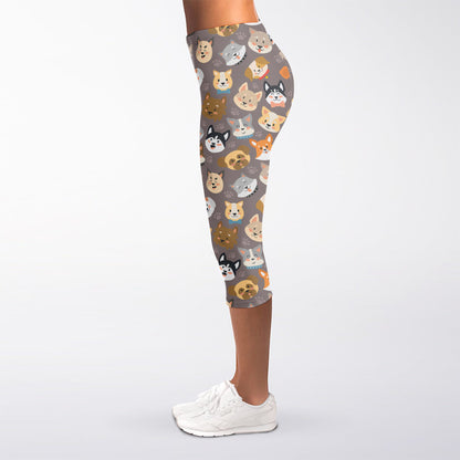 Cute Dog Emoji Pattern Print Women's Capri Leggings
