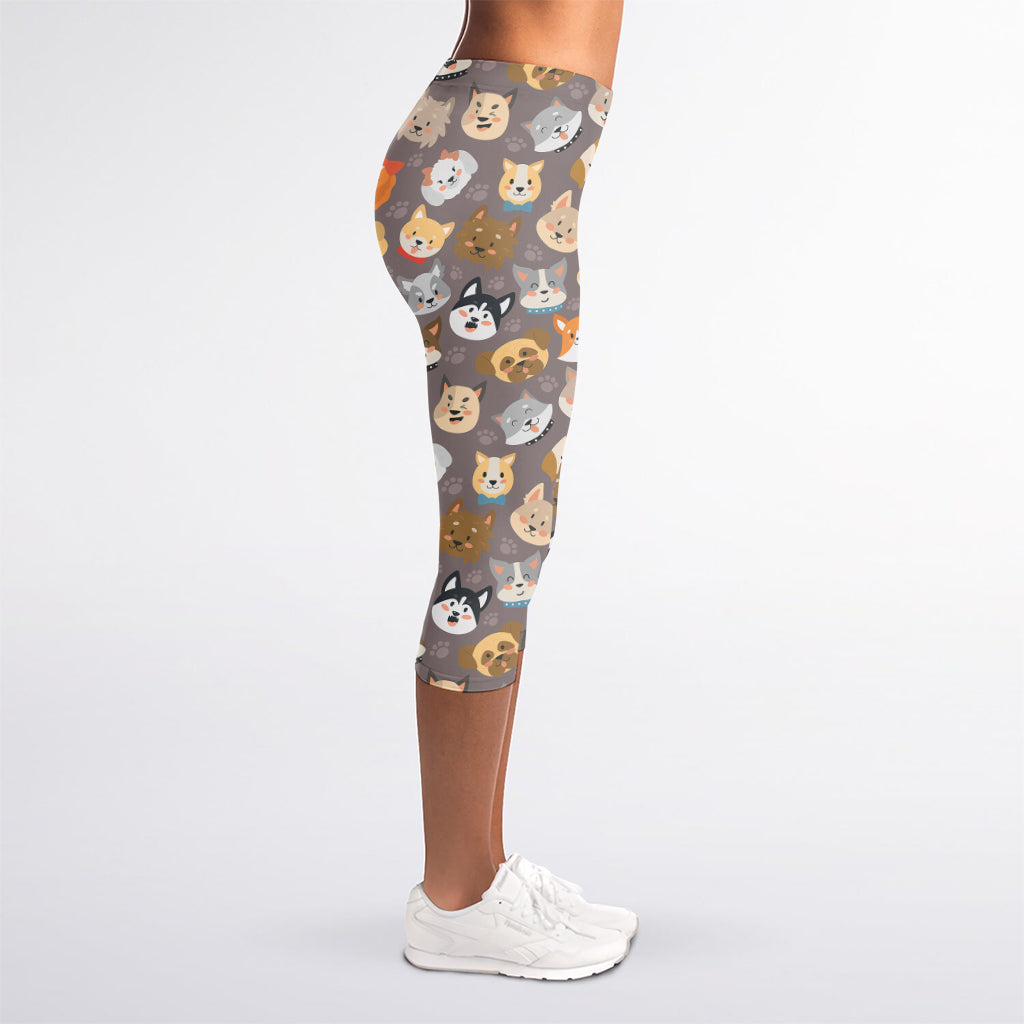 Cute Dog Emoji Pattern Print Women's Capri Leggings