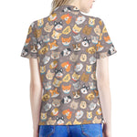 Cute Dog Emoji Pattern Print Women's Polo Shirt