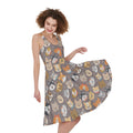 Cute Dog Emoji Pattern Print Sleeveless Knee Length Dress