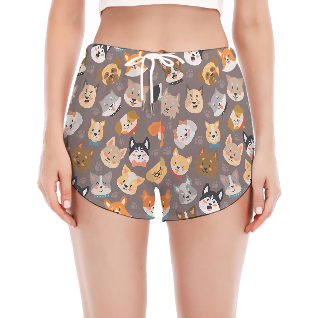 Cute Dog Emoji Pattern Print Women's Split Running Shorts