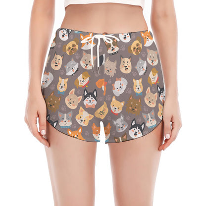 Cute Dog Emoji Pattern Print Women's Split Running Shorts