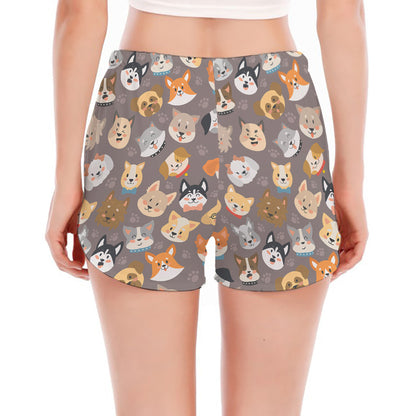 Cute Dog Emoji Pattern Print Women's Split Running Shorts