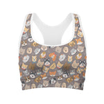 Cute Dog Emoji Pattern Print Women's Sports Bra