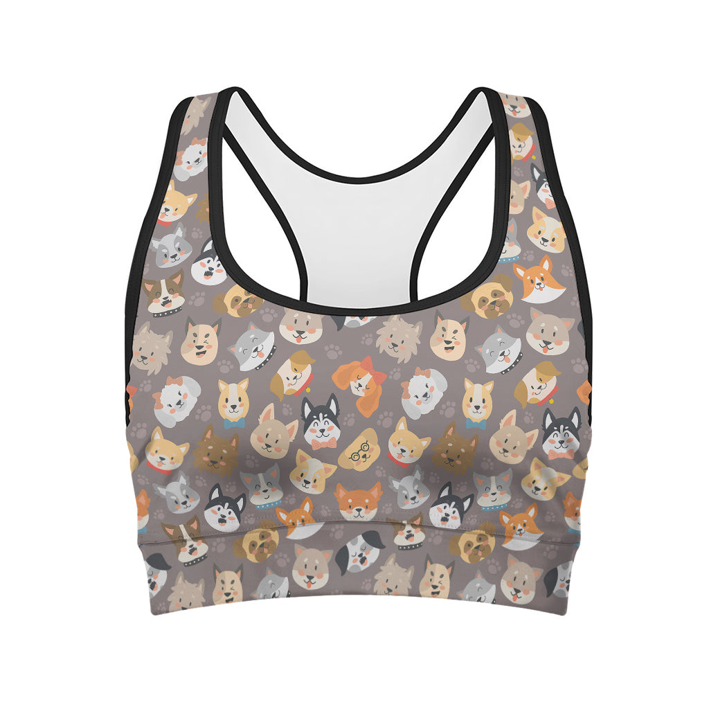 Cute Dog Emoji Pattern Print Women's Sports Bra