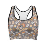 Cute Dog Emoji Pattern Print Women's Sports Bra