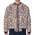 Cute Dog Emoji Pattern Print Zip Sleeve Bomber Jacket