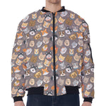 Cute Dog Emoji Pattern Print Zip Sleeve Bomber Jacket