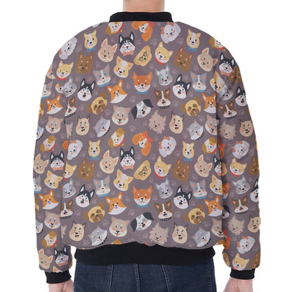Cute Dog Emoji Pattern Print Zip Sleeve Bomber Jacket