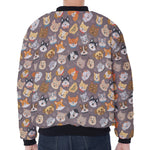 Cute Dog Emoji Pattern Print Zip Sleeve Bomber Jacket