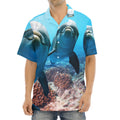 Cute Dolphins In The Ocean Print Aloha Shirt