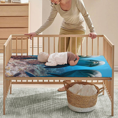 Cute Dolphins In The Ocean Print Baby Crib Sheet