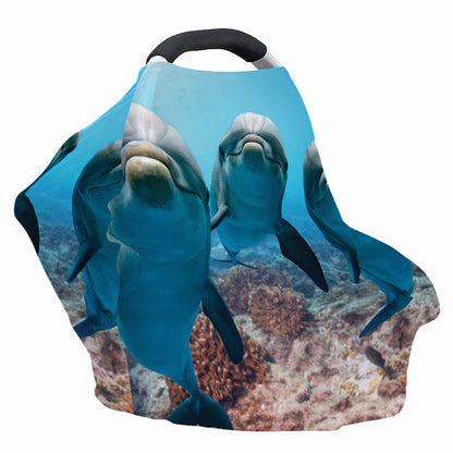 Cute Dolphins In The Ocean Print Baby Seat Cover