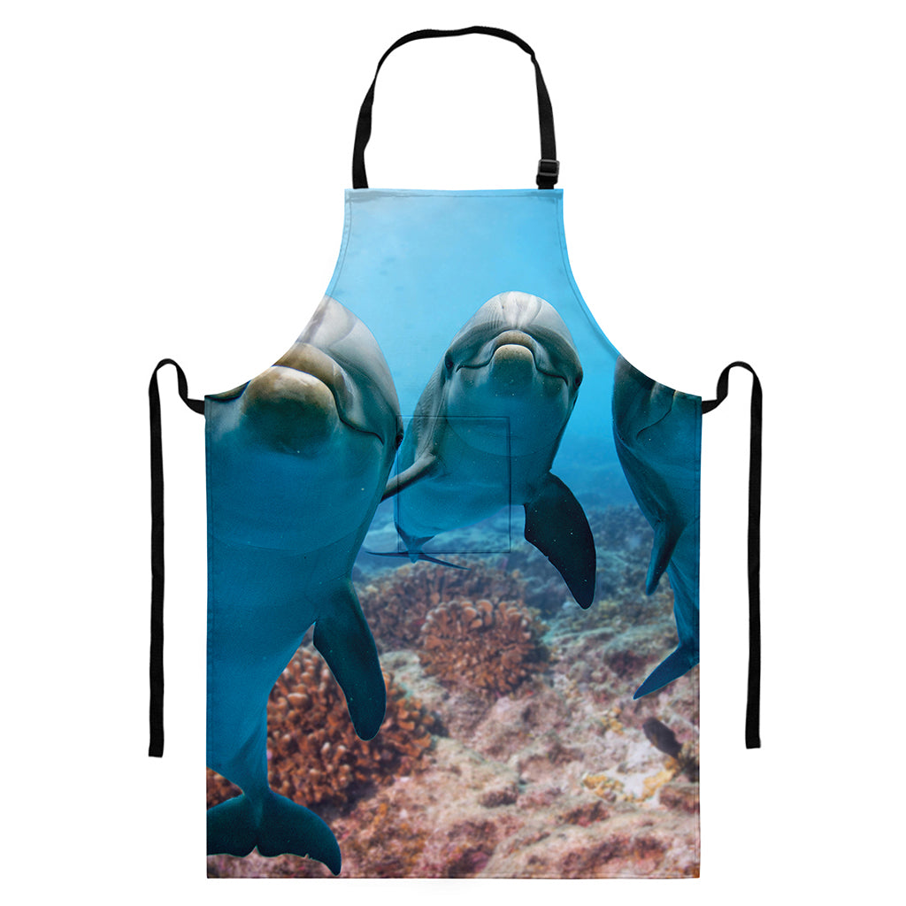 Cute Dolphins In The Ocean Print Bib Apron With Pocket