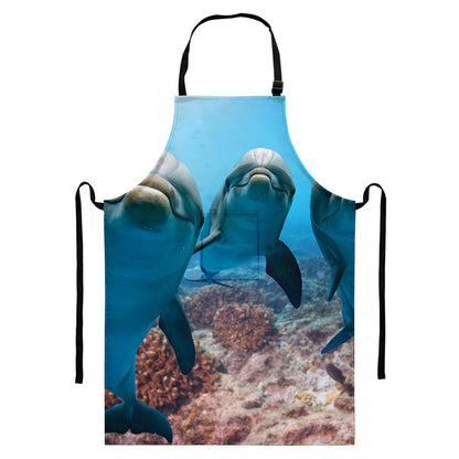 Cute Dolphins In The Ocean Print Bib Apron With Pocket