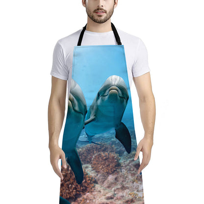 Cute Dolphins In The Ocean Print Bib Apron With Pocket