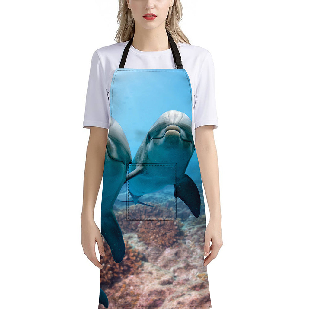 Cute Dolphins In The Ocean Print Bib Apron With Pocket