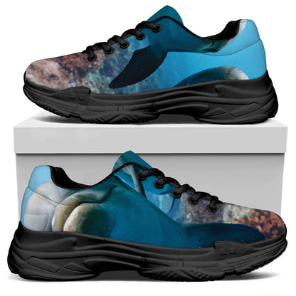 Cute Dolphins In The Ocean Print Black Chunky Shoes