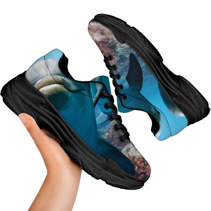 Cute Dolphins In The Ocean Print Black Chunky Shoes
