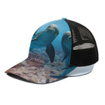 Cute Dolphins In The Ocean Print Black Mesh Trucker Cap