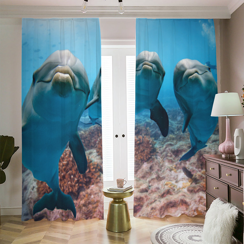 Cute Dolphins In The Ocean Print Blackout Pencil Pleat Curtains