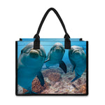 Cute Dolphins In The Ocean Print Canvas Tote Bag