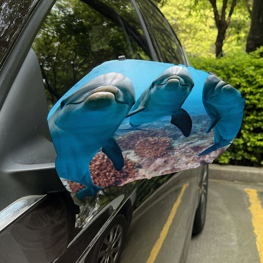 Cute Dolphins In The Ocean Print Car Side Mirror Covers