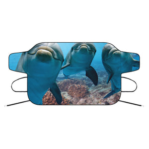 Cute Dolphins In The Ocean Print Car Windshield Snow Cover