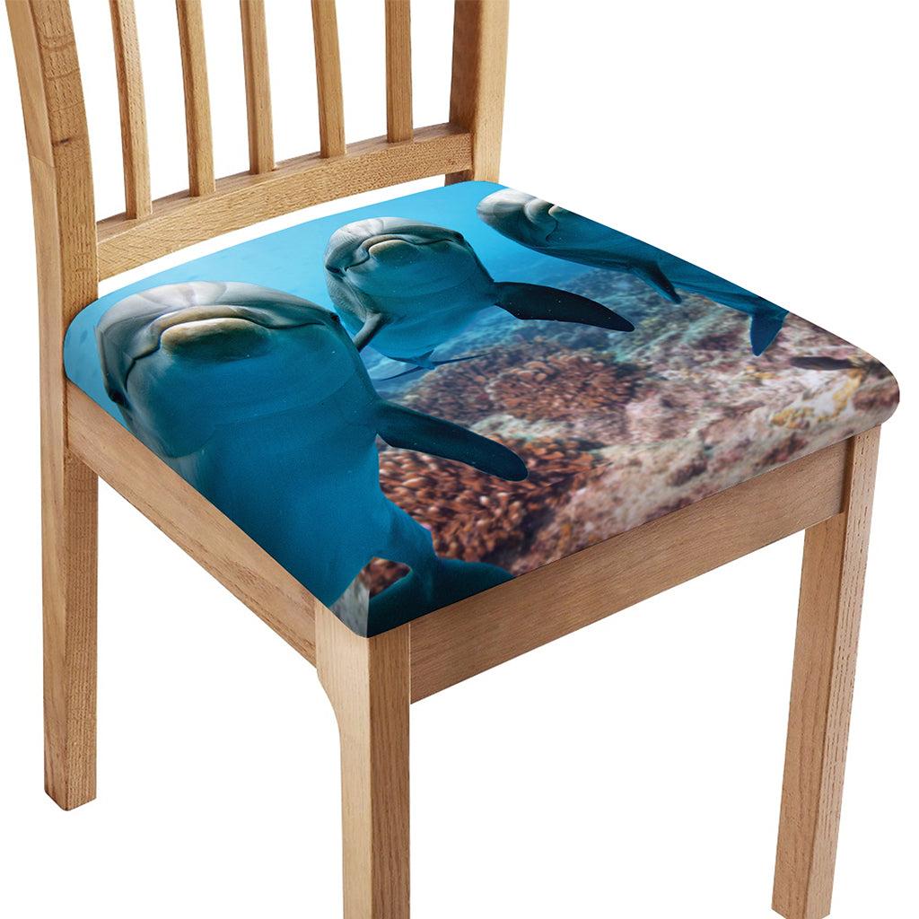Cute Dolphins In The Ocean Print Chair Cushion Cover