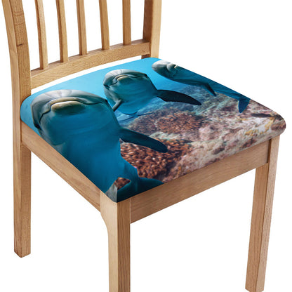 Cute Dolphins In The Ocean Print Chair Cushion Cover