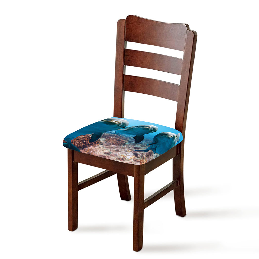 Cute Dolphins In The Ocean Print Chair Cushion Cover
