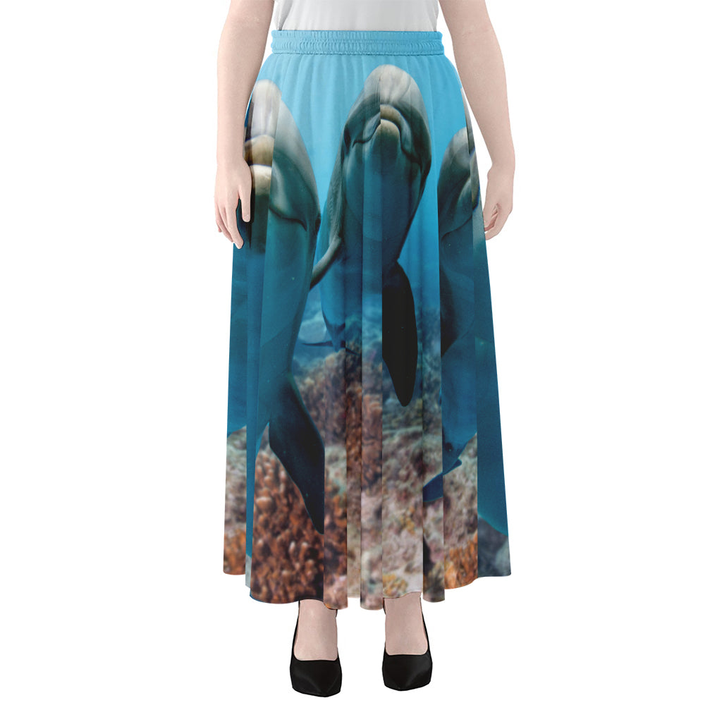 Cute Dolphins In The Ocean Print Chiffon Maxi Skirt