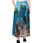 Cute Dolphins In The Ocean Print Chiffon Maxi Skirt